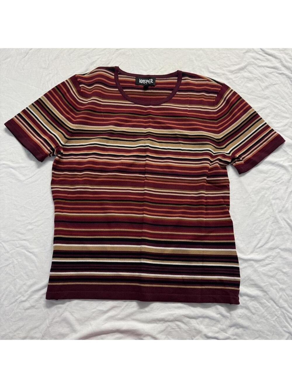 Vtg 90s Grunge Womens Short Sleeve Shirt Multicolor Striped 70s Hippie Retro, S